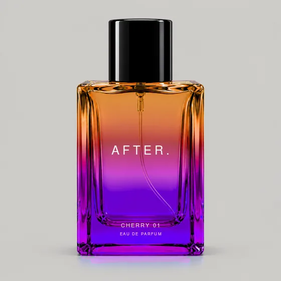 Editorial color concept for AFTER. CHERRY 01; the delivered bottle is clear glass