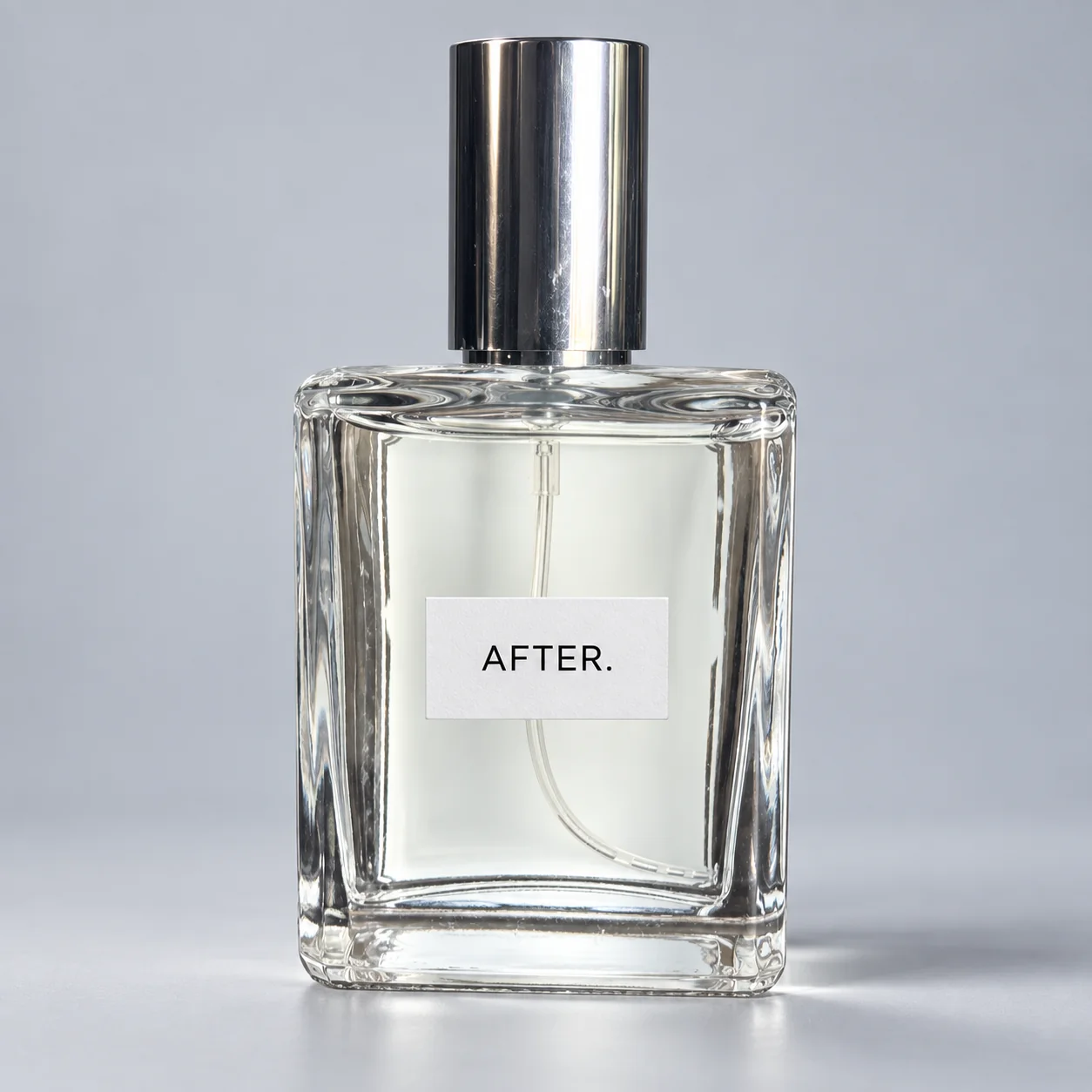Clear AFTER. bottle packaging preview with a silver cap